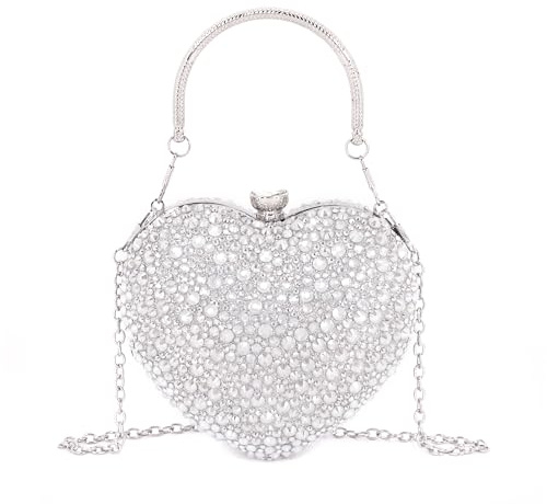 Elenint Damen Elegant Glänzend Strassstein Herz-typ Clutch Abendtasche Umhängetasche Party Hochzeit Cocktail Prom Handtaschen Kettentasche Schultertaschen