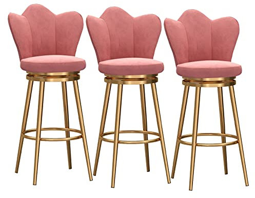 Set di 4 sgabelli da bar girevoli rosa con schienale basso 75 cm altezza sedie per cucina isola gambe oro