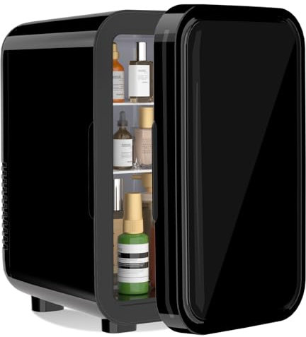 YASHE Mini Fridge, 6 Liter/8 Can 220-240V AC/DC Portable Thermoelectric Cooler Refrigerators for Bedroom, Skincare, Beverage, Office, Dorm Room and Car, Black