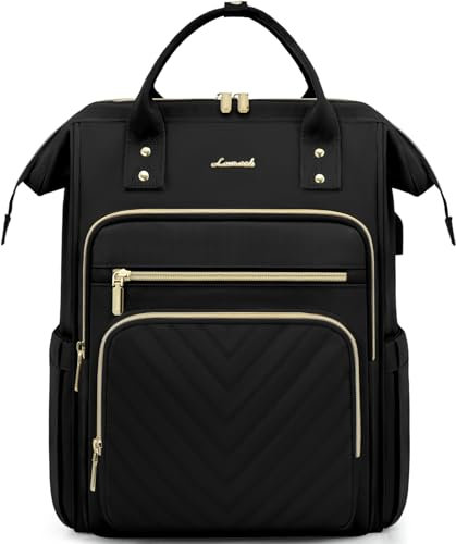 LOVEVOOK Laptop Backpack Womens, 17 inch Laptop Rucksack Bag for Women, Large Ladies Backpacks Waterproof School Bags with USB Port, Fashion Daypacks for Uni College Work Travel, Black