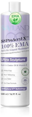 SAVILAND 500ml Monomer Acrylic Liquid: 100% EMA Monomer for Acrylic Nails Extra Large Capacity Low Odor Non-Yellowing for Acrylic Powder Acrylic Nails Application Nail Extension Carving