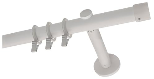 Voppi Gardinenstange 180cm Stahl 19mm weiß Set Froschrolle mit Abschluss modern pulverbeschichtet Einzeln