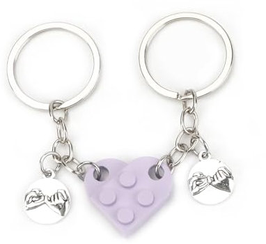 MUCOOS Lila Baustein Liebes Schlüsselanhänger, 2 Pack, Süßer Passender Herzförmiger Schlüsselanhänger, Schlüsselanhänger, Geschenk Für Freundin, Geschenk Für Freund, Geburtstagsgeschenk Für Ehemann