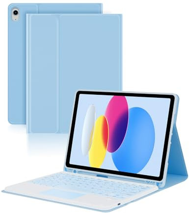 LAMA Bluetooth Keyboard Case with Touchpad for iPad 10th Generation 10.9 inch 2022, iPad A16 11 inch 2025, Detachable Wireless Keyboard Case with Pencil Holder, Blue