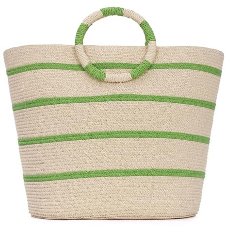 EVEOUT Sac Cabas en Paille pour Femmes Sac Fourre-Tout en Raphia Sac de Plage d'été Grande Sac à Main Tissé pour Vacances Voyages(Vert Clair)