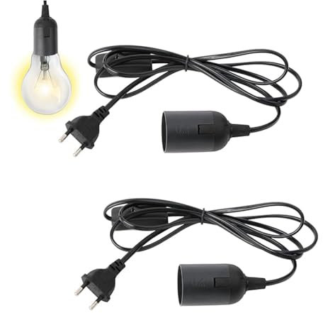 Douille E27 Avec Interrupteur,Suspension E27 Avec Anneau à Vis,e27 Porte Lampe Suspension,Douille Avec Interrupteur,Compatible Avec Abat-Jour,Pour Salon,Cuisine,Chambre,Noir,2 Pieces