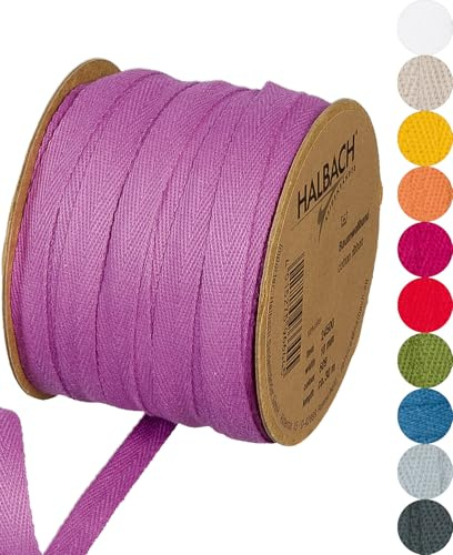 Halbach Baumwollband, 10 mm x 30 m, berry | Webband aus 100 % Baumwolle, Meterware zum Basteln, Dekorieren und Nähen
