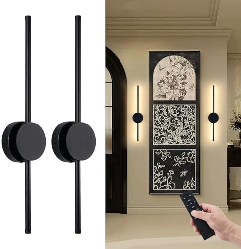 2 Stück Akku Wandleuchte Innen, Aufladbare Dimmbare LED Drahtlose Wandleuchten mit Fernbedienung und Timer, Modern Wandlampe für Wohnzimmer Schlafzimmer Esszimmer Flur Eingangsbereich, Schwarz