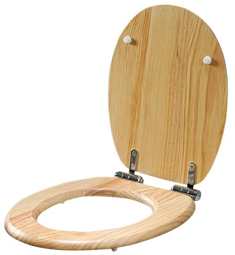 WC-Sitz aus Bambusholz, rund, Absenkautomatik, mit Edelstahl-Scharnieren, Schnellverschluss, einfache Montage, Anti-Quetschung, natürlicher Bambus-WC-Deckel
