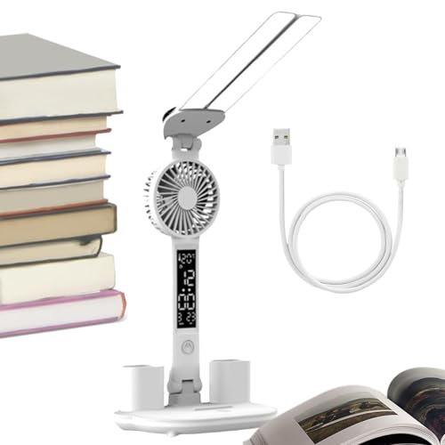 Desk Lamp - Table Lamp with Fan | Dormitory Desk Fan | 3 Brightness Levels Study Room Light for Dormitory | Portable Book Reading | Plug in Lighting Table with Pen Holder