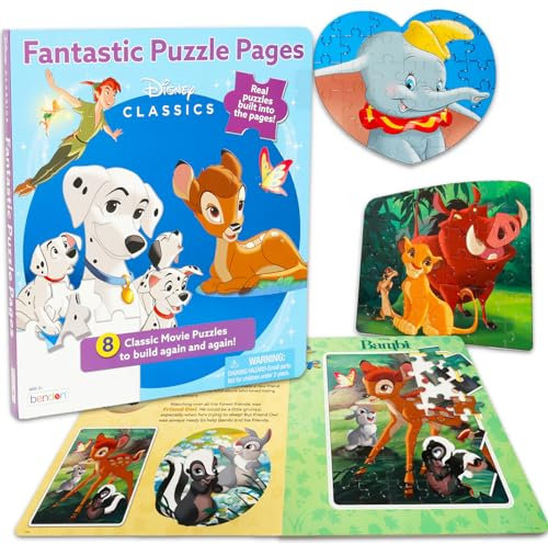 Bulk Disney Classics Puzzlebuch, 5er-Pack, ab 200 Jahren, Alter 4–6, 3–5 Jahre, König der Löwen, 101 Dalmatiner, Dumbo, Peter-Pan-Puzzles für Kinder, 5 klassische Disney Movie Puzzles im Storybook
