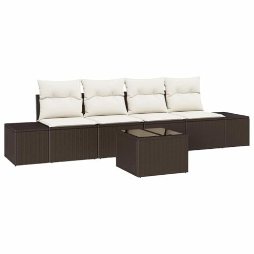 vidaXL Sofa Set mit Kissen 5 pcs Braun und Creme Poly Rattan, Garten und Terrasse, moderner wetterfester Sofasatz, strapazierfähige Lounger, leicht Verstellbarer Tisch, Sitzmöglichkeiten