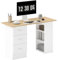 HOMCOM Computer Desk, Writing Table, PC Workstation with 3 Storage Shelves and Drawers, Silver Handle, for Home Office, Natural Wood Finish and White