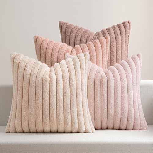 MIULEE Plüsch Kissenbezug 40x40 Kuschelkissen Flauschig Serie Rosa | Kuschel Kissen Kissenbezüge Fell Sofakissen Dekokissen 4er Set Kissenhülle Kunstpelz Weich Waschbar Deko für Couch