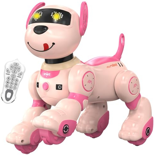 Dnenellr Chien Robot, Télécommande Chien Robot Interactif pour Enfants, Programmable, Contrôle Vocal (Anglais Uniquement) et Contrôle Gestuel, Robot Chien Intelligent Cadeaux pour Garçons Filles