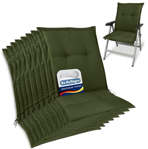 Beautissu 8er Set Premium Gartenstuhlauflage Niedriglehner Sitzkissen Stoff | 105x50x7cm Dunkelgrün Polster Auflage Niederlehner Gartenstuhl robuster UV-Lichtechtheit Auflagen Gartenpolster HighLux NL