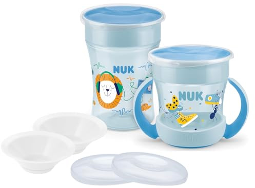 NUK Magic Duo Set Blau – 2 Magic Cups, 2022 Edition + 2 Ersatzdeckel & 2 Trinktüllen – BPA-frei, auslaufsicherer Becher für Kleinkinder