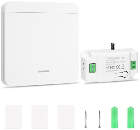 RDTOK Funkschalter 230V Set 10A, Kabelloser Funk Lichtschalter mit Empfänger, Keine Verkabelung, 433MHz Wireless Schalter für Lampen in Wohnzimmer, Küche, Bad & Keller (1 Schalter und 1 Empfänger)