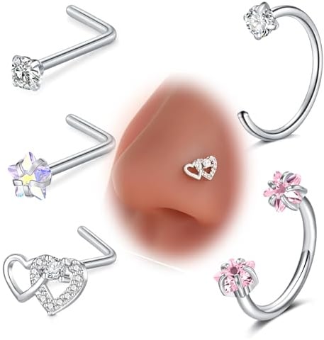 VFUN 18G 20G Nose Stud Heart Cz Nose Ring Horseshoe Nose Rings Hoops 8mm Septum Lip Eyebrow Helix Daith Ear Nose Piercings