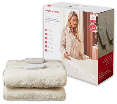 Morphy Richards EverCosy Premium Fleece Heated Electric Under Blanket, Teddy, Superking, 160x160cm, Dual Control, 9 Settings, 5p/hour Cost, Machine Washable, 600023, Cream