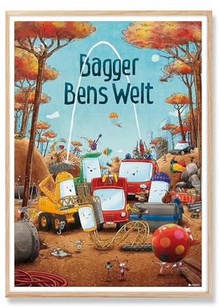 Bagger Ben Poster A2 (42 x 60 cm) für Kinder | Wanddeko für das Kinderzimmer mit Baustellenmotiven