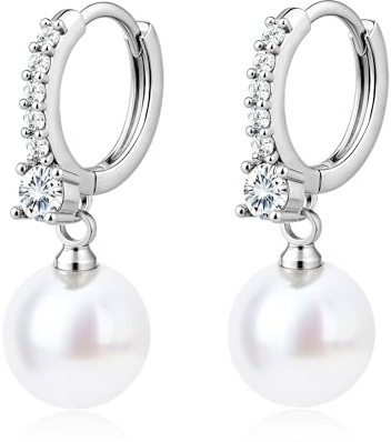 925 Silber Stecker Perlenohrringe Perlen Creolen Ohrstecker Ohrringe Damen | 20G 1 Paar zarte Perlenohrringe, hypoallergen, mit Ginkgo-Blatt und Zirkonia, Haken und Creolen, Modeschmuck für Damen