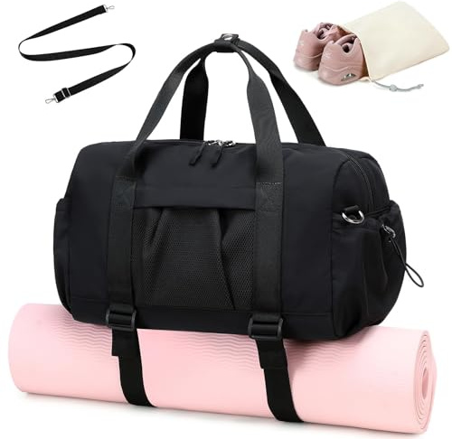 LEDAOU Sporttasche Damen mit Yogamattenhalter, 20L Kleine Reisetasche als Handgepäck, Leichte Gym Bag mit Schuh Taschen & Nassfach, Mini Gym Tasche Sport Duffel Bag für Gym, Yoga, Tanz