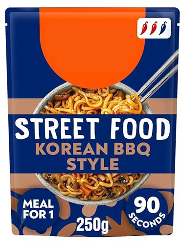 Street Food Korean BBQ Noodles, Ready-to-Heat Vegetarian Meal, Sweet Chilli Smoky Flavour, No Artificial Colours, 250g