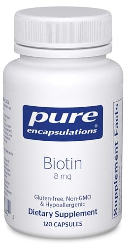 Pure Encapsulations Biotin 8 mg - B Vitamin Supplement to Aid Stress Relief, Hair, Skin & Nail Strengthening, Metabolism, Carbohydrate Support & Nervous System* - with Premium Biotin - 120 Capsules