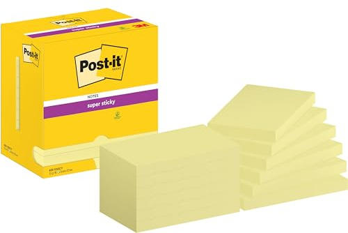 Post-it Super Sticky Notes, 12 Blöcke (1080 Blatt), 127 mm x 76 mm, Gelb | Selbstklebende Haftnotizen mit Stärkerer Haftung, Klebezettel für Bürobedarf, Erinnerungen & To-Do-Listen; Repositionierbar