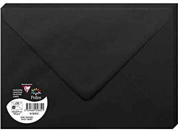 Clairefontaine 5832C - Packung mit 20 Umschlägen Pollen Format C5 16,2x22,9 cm, 120g, gefüttert, ideal für Einladungen und Korrespondenz, Premium glattes Papier, Schwarz, 1 Pack