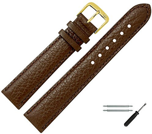 MARBURGER Uhrenarmband 18mm Leder Braun Gold Buffalo Prägung Mit Naht - Montage Set 7601832000220