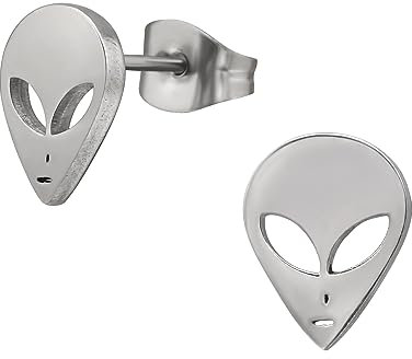 Bungsa Ohrstecker Alien Silber aus Edelstahl Unisex