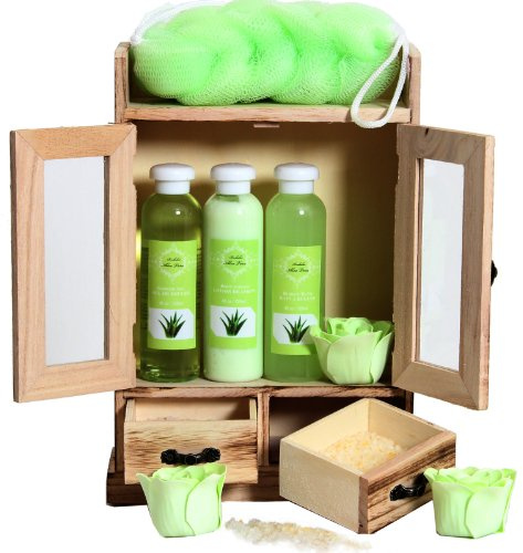 BRUBAKER Cosmetics Bade- und Pflegeset Aloe Vera im Holzschrank