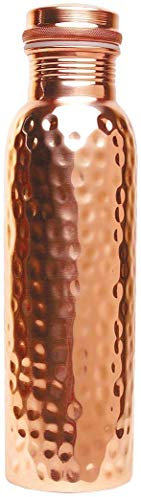 Wasserflasche aus 100 % reinem Kupfer, ayurvedische Wasserflasche – auslaufsichere Wasserflasche mit Verschlusskappe, ohne Gelenk, kupferfrei, 80 ml (gehämmert)