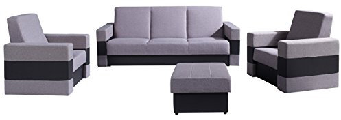 Mirjan24 Polstergarnitur Gordia mit Bettkasten und Schlaffunktion, Sofa, Polsterhocker und Zwei Sessel, Wohnzimmer-Set (Soft 011 + Lux 05)