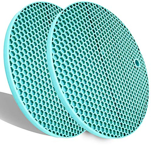 LogHog Extra Thick Silicone Trivets Set of 2,Round Honeycomb Nonslip Pot Holder and Oven Mitts Rubber Hot Pads for Countertop,Multi-Purpose,Flexible Mats Heat Resistant Up to 464°F(2 x Teal)