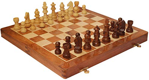 14 Inch Large Wood Magnetic Chess Set with Storage - Folding Wooden Travel Chess Board Game with chessmen Storage - Handmade Tournament Chess Set - Best Strategy Educational Toy for Adults Teens