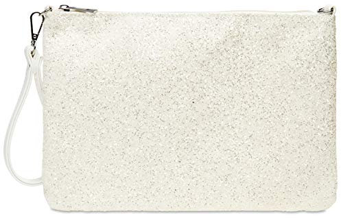 Caspar TA341 große Damen XL Glitzer Pailletten Clutch Tasche Abendtasche mit Handschlaufe, Farbe:weiss, Größe:One Size
