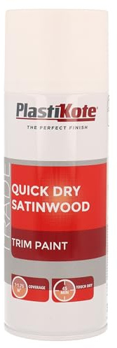 PlastiKote 071006 Trade Trim Paint Quick Dry RAL 9016 Satinwood 400 ml