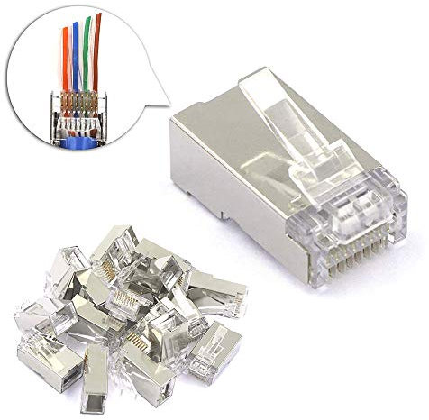 VCE 25 Unidades RJ45 CAT6 Conector Pasante Blindado Niquelado para Cable de Red Cat6 Cat5e