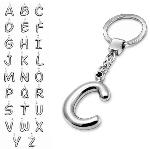 SoulCats Porte-clefs 3D en Acier Inoxydable Massif en Argent, Lettre: C
