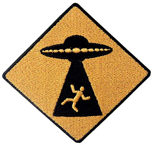 Aufnäher, bestickt, Design: Vorsicht UFO erscheint, zum Aufbügeln oder Aufnähen