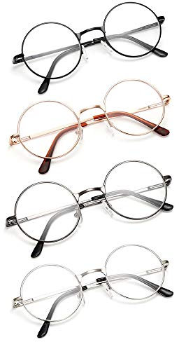 JoXiGo 4 Stueck Lesebrille Damen Herren +1.5 Rund Retro Klar Linse Metall Rahmen Nerdbrille + Brillenband