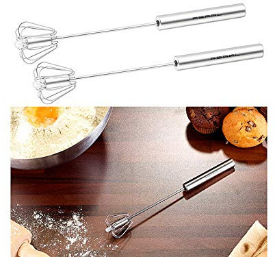 PEARL Schwingbesen: 4er-Set Multi-Quirls mit Drehautomatik, Edelstahl, 25cm (Automatik Schneebesen, Schneebesen zum Drücken, automatisch)