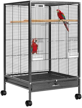 VIVOHOME 30 Inch Height Wrought Iron Bird Cage with Rolling Stand for Conures Lovebirds Cockatiels Finches, Black
