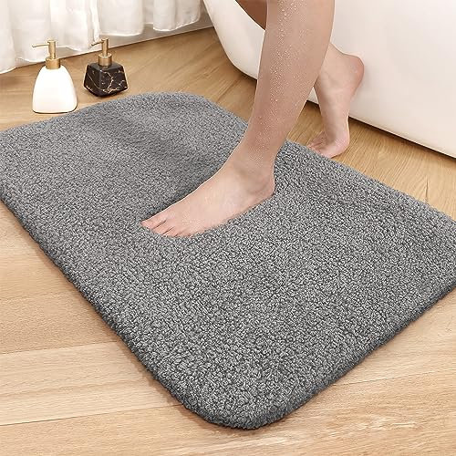 Color G Badezimmerteppich 60 x 90cm, rutschfest Badematte, Badvorleger rutschfest waschbar, Badteppich Saugfähig Flauschig, Badematten Badteppiche für Badezimmer Badewanne (Grau)