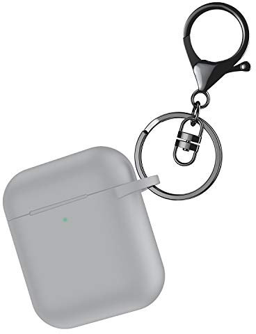 LJLB Custodia Compatibile con AirPods, Copertina Protettiva in Silicone Compatibile con Apple AirPods 2 e 1, Supporta la Ricarica Wireless, con LED Frontali, con Un Portachiavi, Grigio