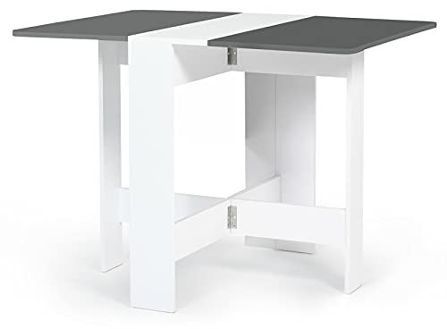 IDMarket EDI - Mesa plegable para 2-4 personas, de madera, color blanco y gris, 103 x 76 cm