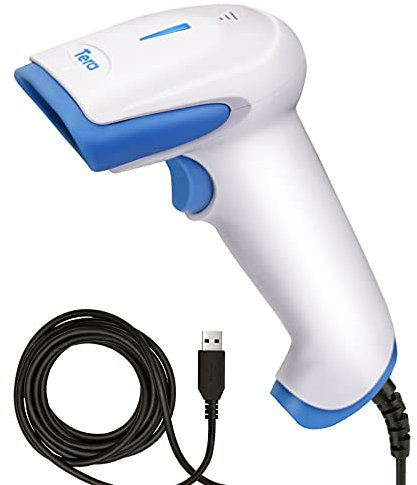 Tera 1D Laser Barcode-Scanner USB Wired Kabelgebunden Handheld Barcodescanner Handscanner Lesegerät mit Antibakteriellem Material, Plug and Play, 3106 Weiß-Blau